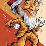 Illustration of happy old Indian man dancing.